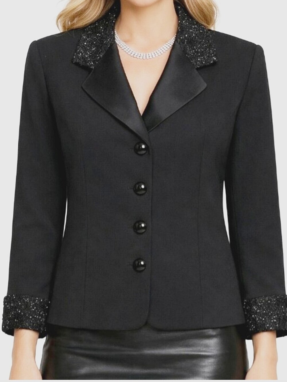 Kasper Fitted Beaded Evening Jacket Black 6
